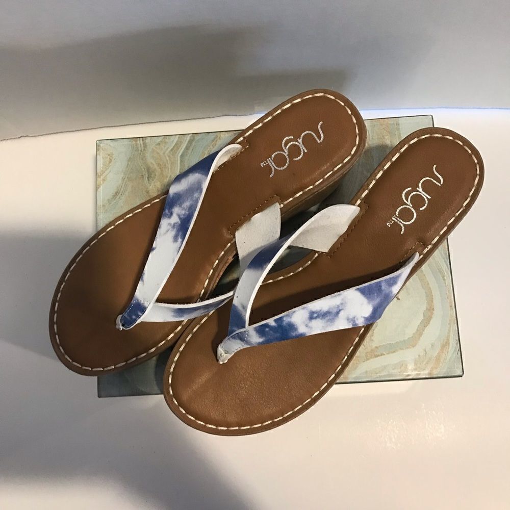 Sugar Sandals Women's Size 8 Blue Tie-Dye Cork Wedge Open-Toe NIB - Picture 10 of 12